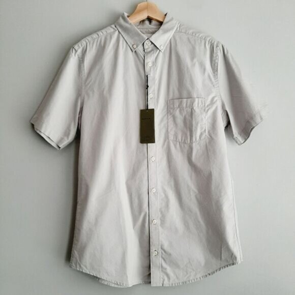 GOODFELLOW & CO. 100% Cotton Short Sleeve Button Down Shirt Grey Men's Sz M Tall - Picture 14 of 14